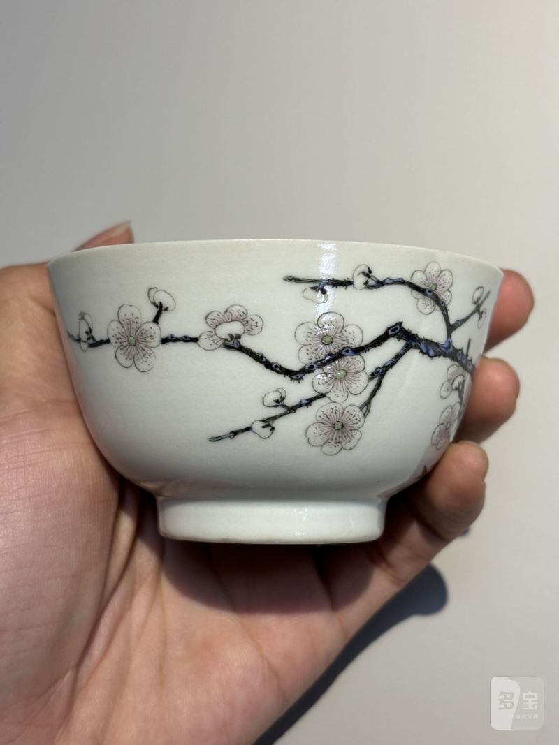    清道光 粉彩梅竹双清图茶碗 - 图4